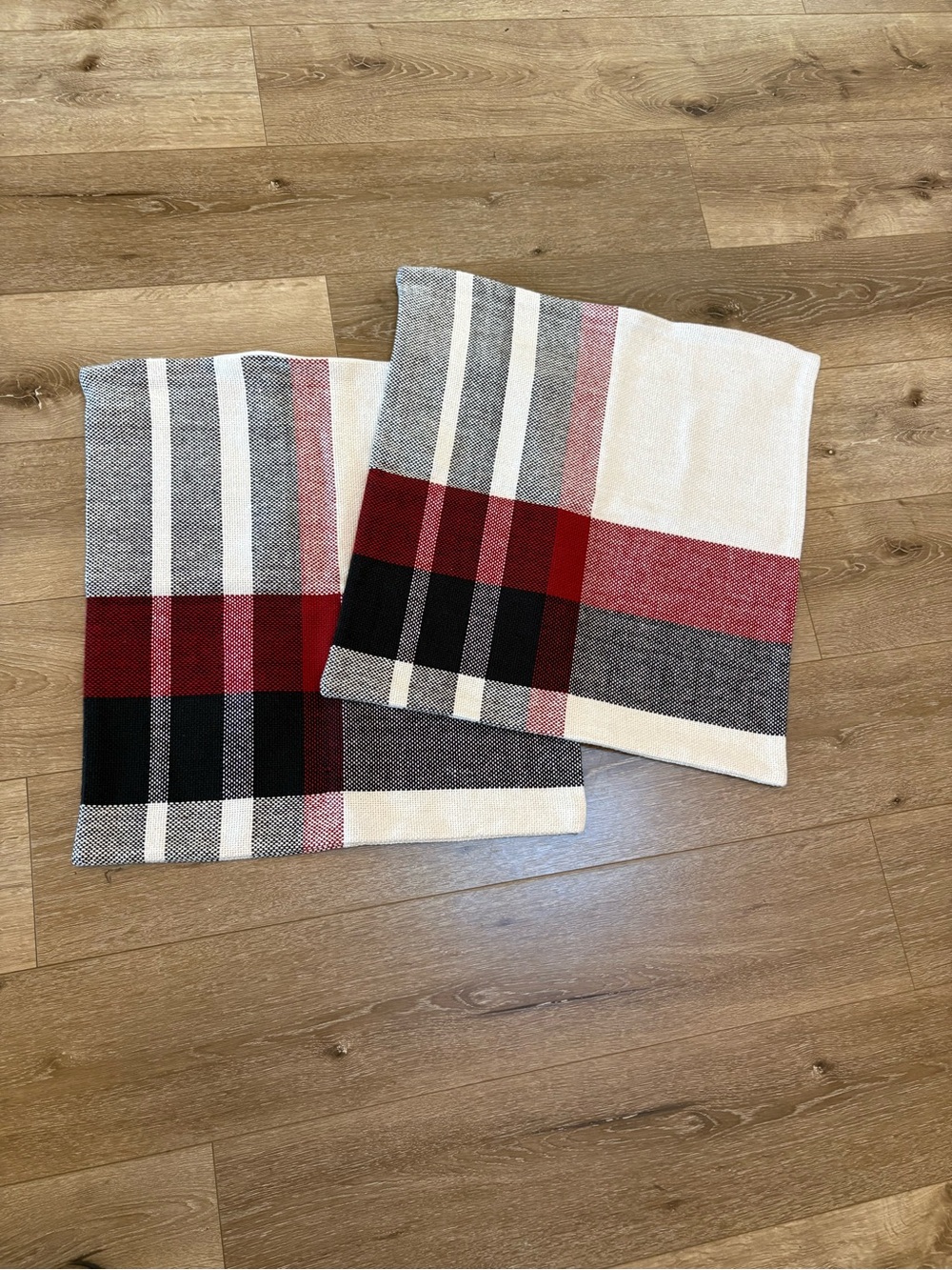 2-Crate&Barrel Red, Black and Cream Plaid Accent Pillow - Picture 4 of 7